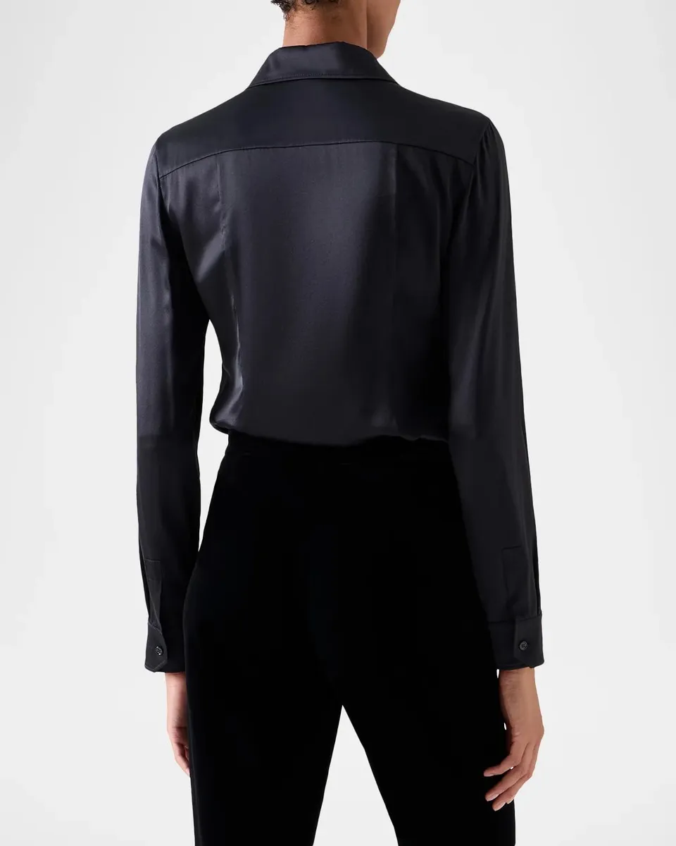 Akris Silk Satin Long-Sleeve Blouse | Thumbnail 3 Akris Silk Satin Long-Sleeve Blouse | Thumbnail 3