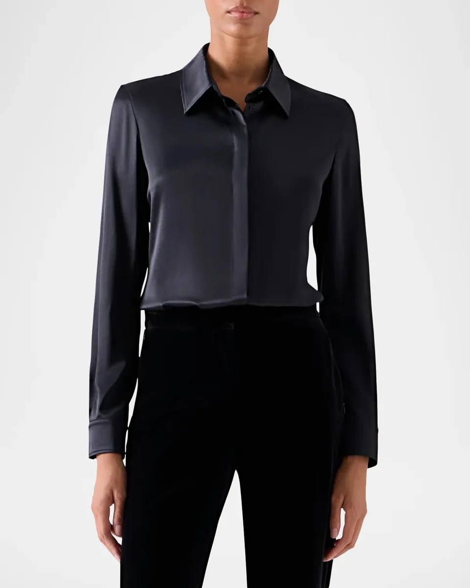 Akris Silk Satin Long-Sleeve Blouse | Thumbnail 4 Akris Silk Satin Long-Sleeve Blouse | Thumbnail 4