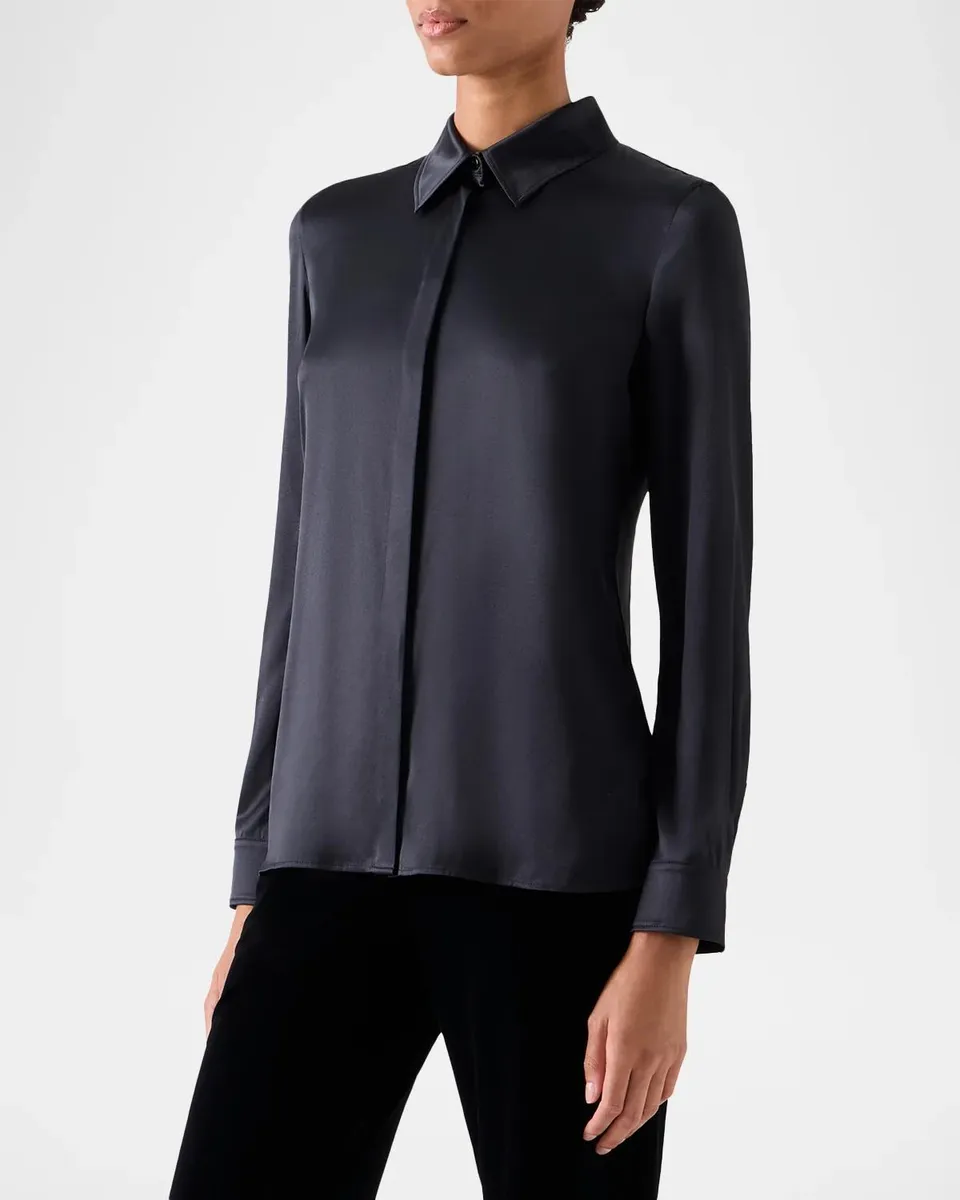 Akris Silk Satin Long-Sleeve Blouse | Thumbnail 6 Akris Silk Satin Long-Sleeve Blouse | Thumbnail 6