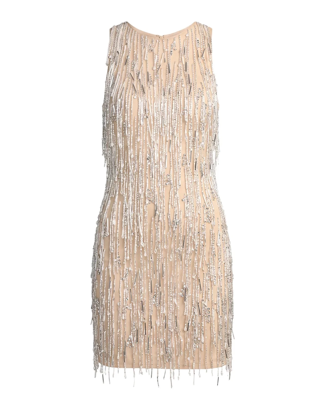 Mac Duggal Beaded Fringe Mesh Mini Dress