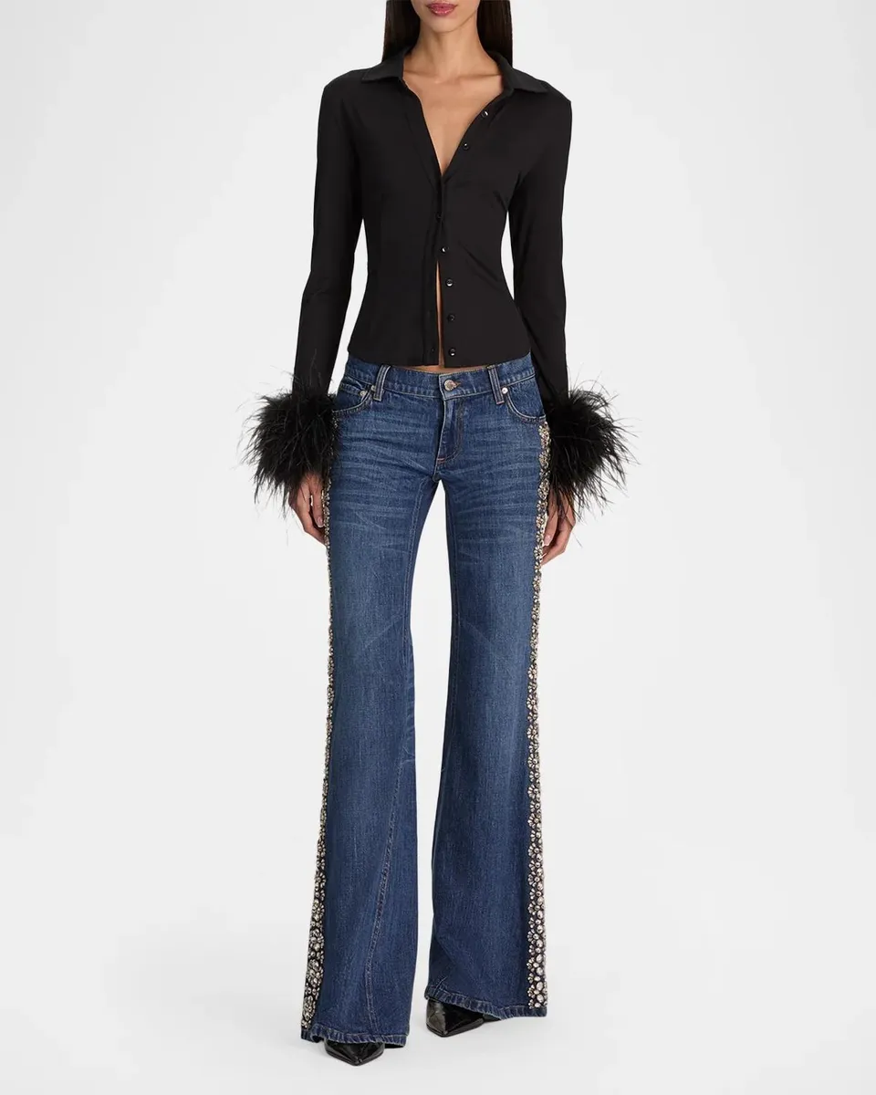 Alice + Olivia Freya Feather-Cuff Top | Thumbnail 2 Alice + Olivia Freya Feather-Cuff Top | Thumbnail 2