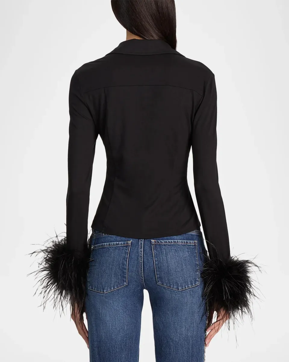 Alice + Olivia Freya Feather-Cuff Top | Thumbnail 3 Alice + Olivia Freya Feather-Cuff Top | Thumbnail 3
