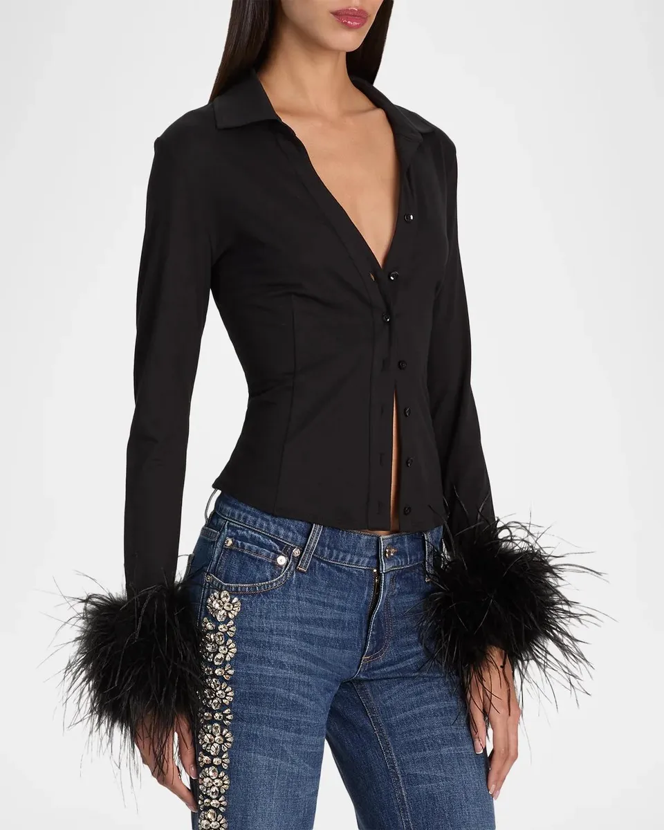 Alice + Olivia Freya Feather-Cuff Top | Thumbnail 6 Alice + Olivia Freya Feather-Cuff Top | Thumbnail 6
