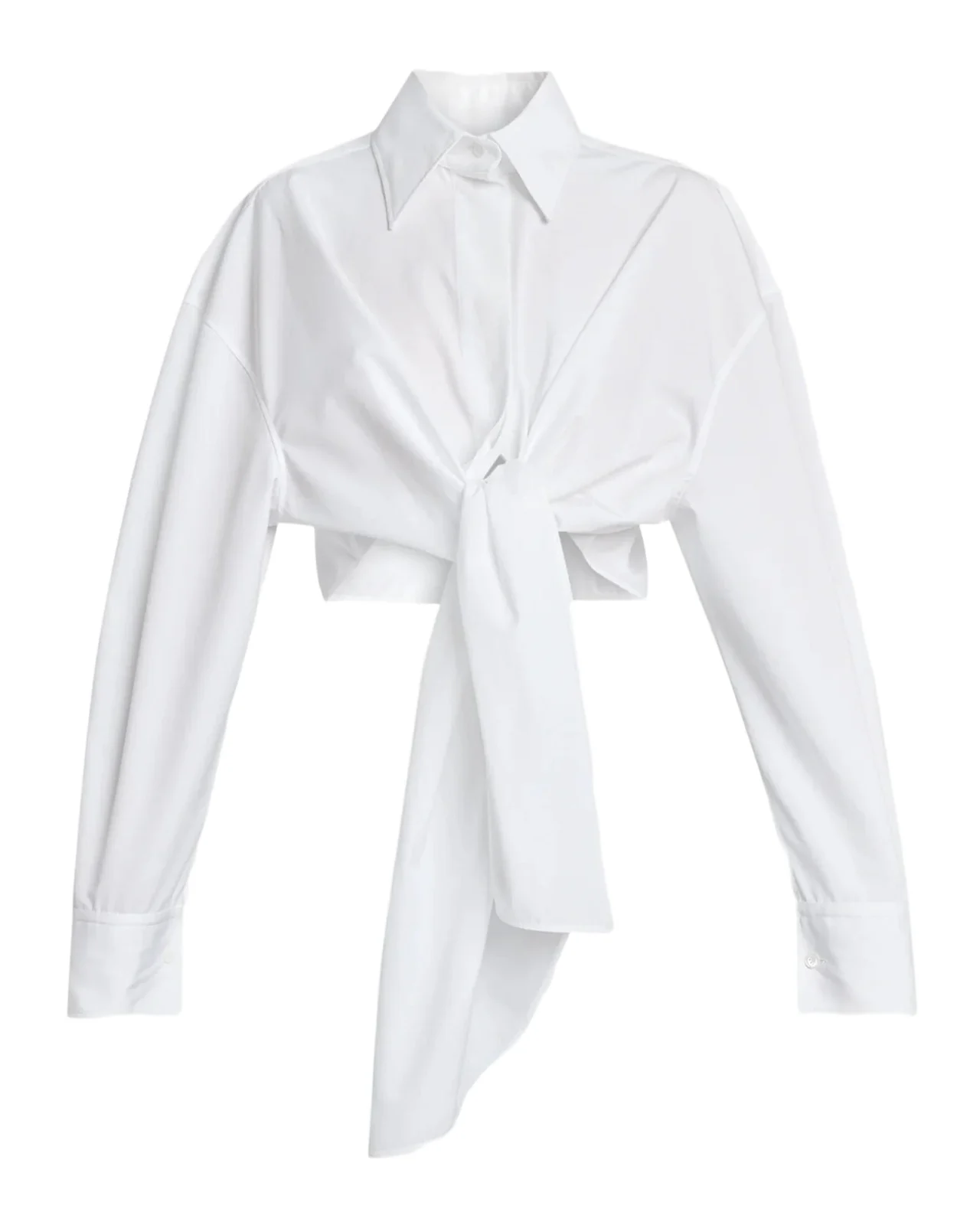 Cotton Poplin Tied Crop Button-Down Shirt