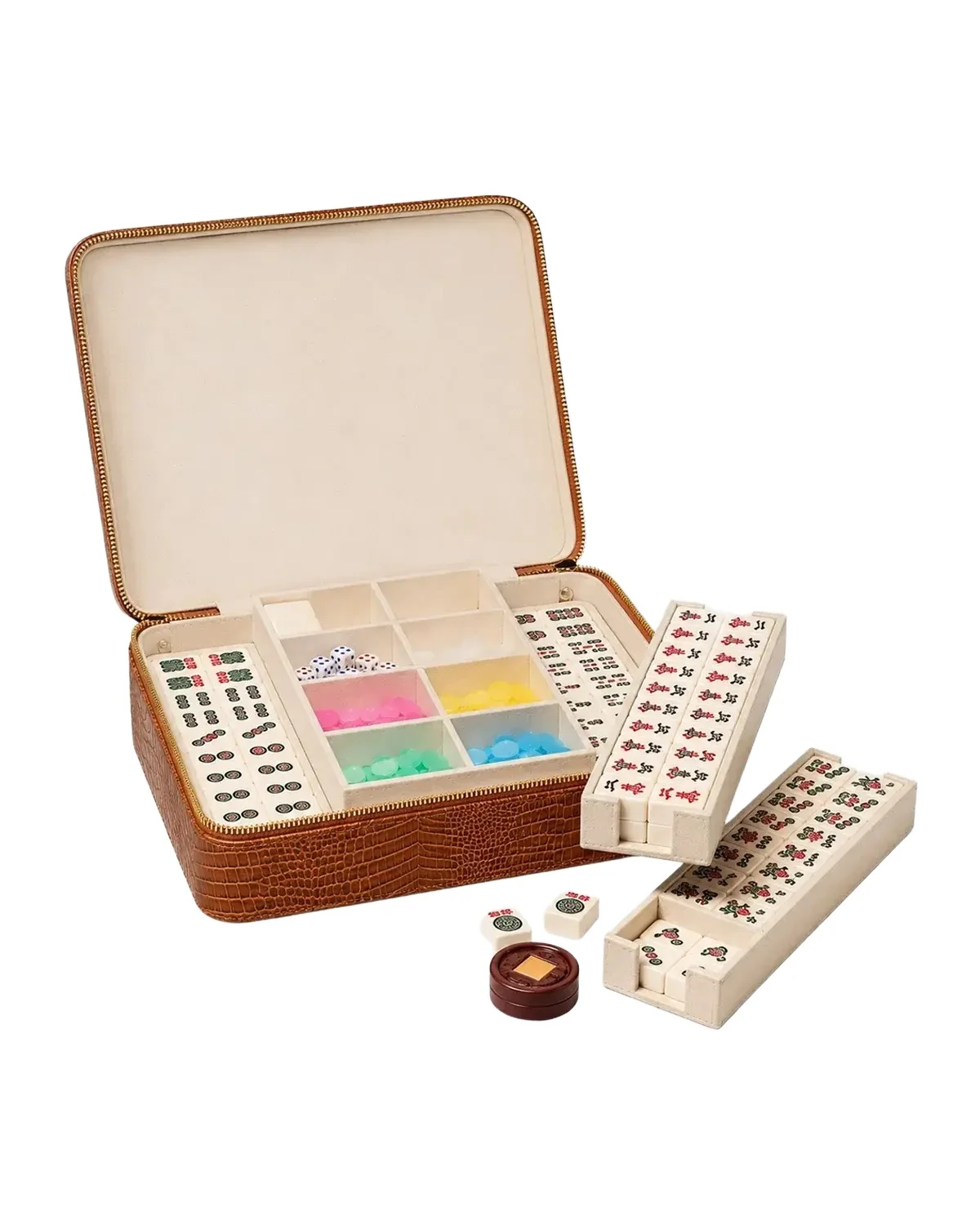AERIN Enzo Croc-Embossed Leather Travel Mahjong Set