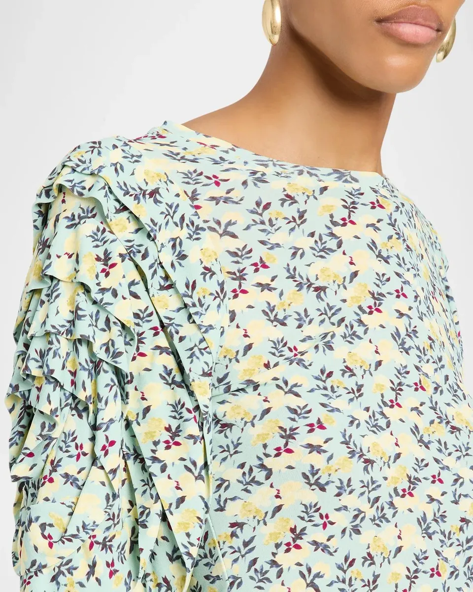 Ulla Johnson Rubi Floral Jersey Flutter-Sleeve Blouse | Thumbnail 5 Ulla Johnson Rubi Floral Jersey Flutter-Sleeve Blouse | Thumbnail 5