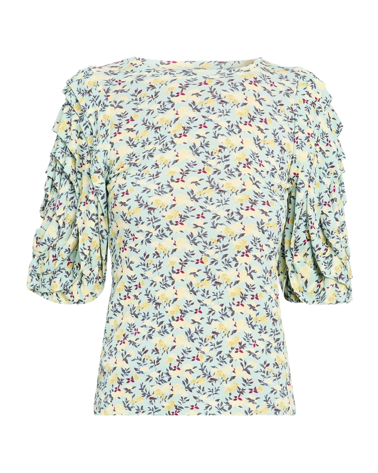 Rubi Floral Jersey Flutter-Sleeve Blouse Rubi Floral Jersey Flutter-Sleeve Blouse