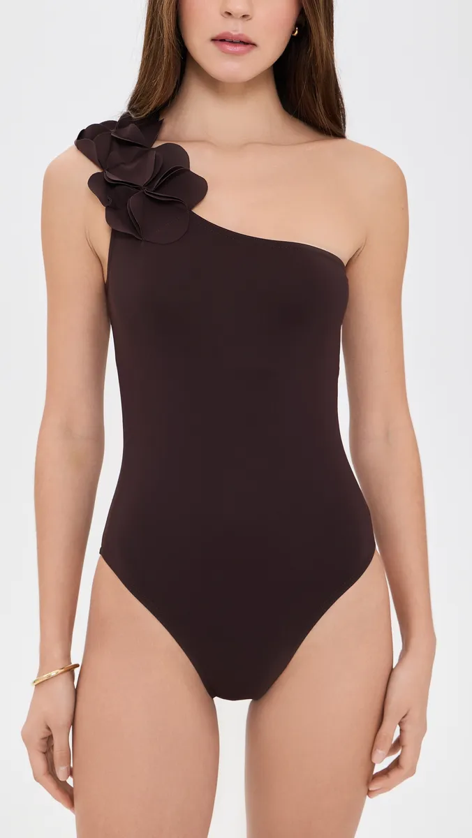 Karla Colletto Tess One Shoulder with Shelf Bra Chocolate | Thumbnail 2 Karla Colletto Tess One Shoulder with Shelf Bra Chocolate | Thumbnail 2