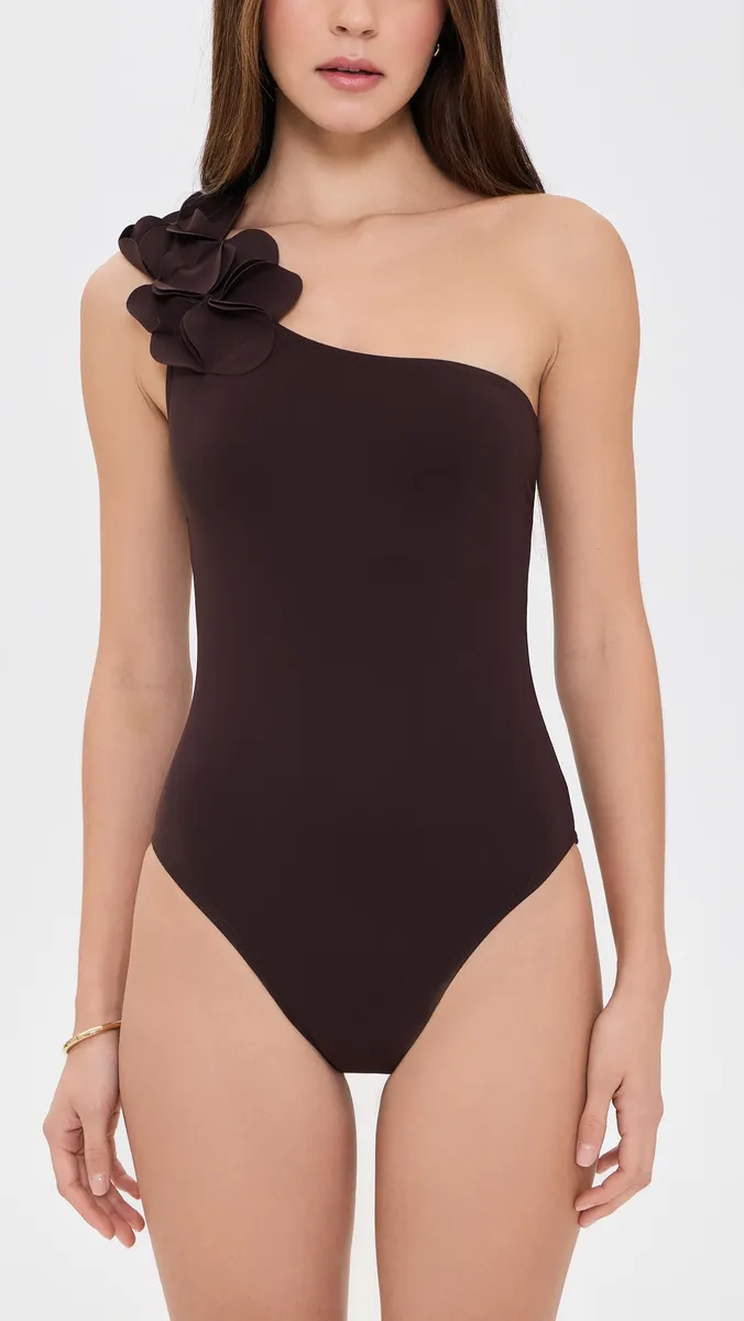 Karla Colletto Tess One Shoulder with Shelf Bra Chocolate | Thumbnail 5 Karla Colletto Tess One Shoulder with Shelf Bra Chocolate | Thumbnail 5