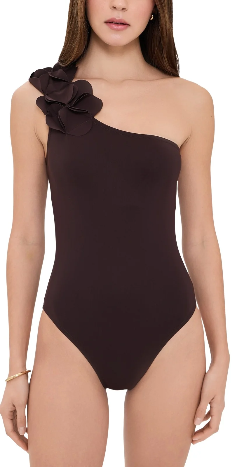 Karla Colletto Tess One Shoulder with Shelf Bra Chocolate