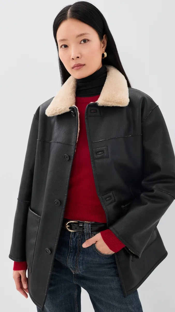 Dunst Reversible Faux Fur & Leather Jacket Black | Thumbnail 2