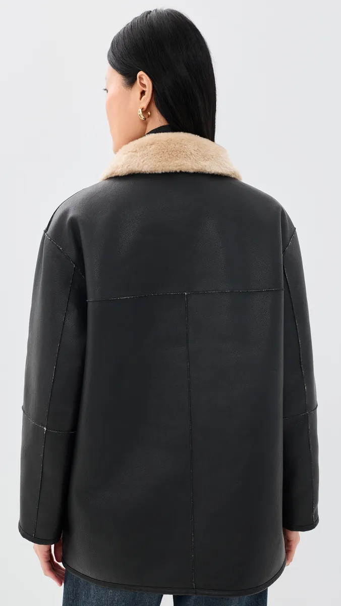 Dunst Reversible Faux Fur & Leather Jacket Black | Thumbnail 3
