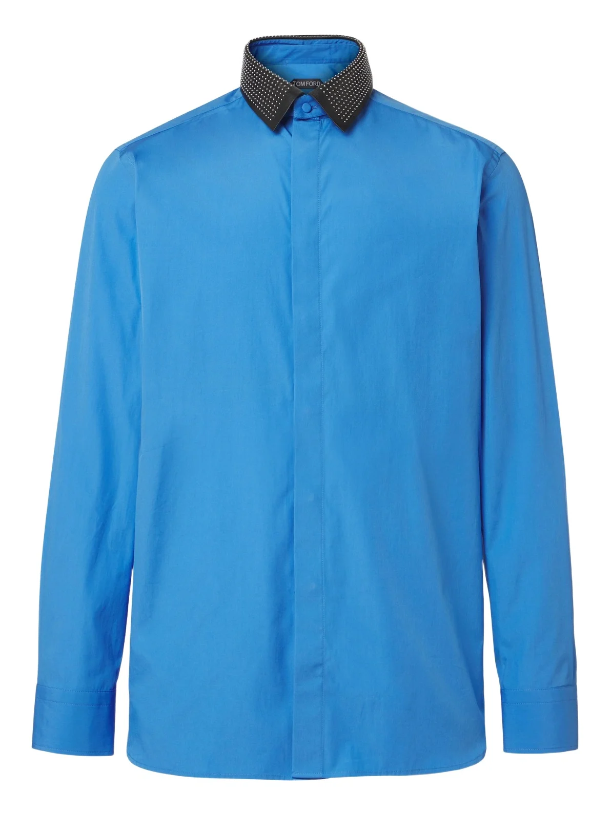 Tom Ford Leather-trimmed studded cotton poplin shirt