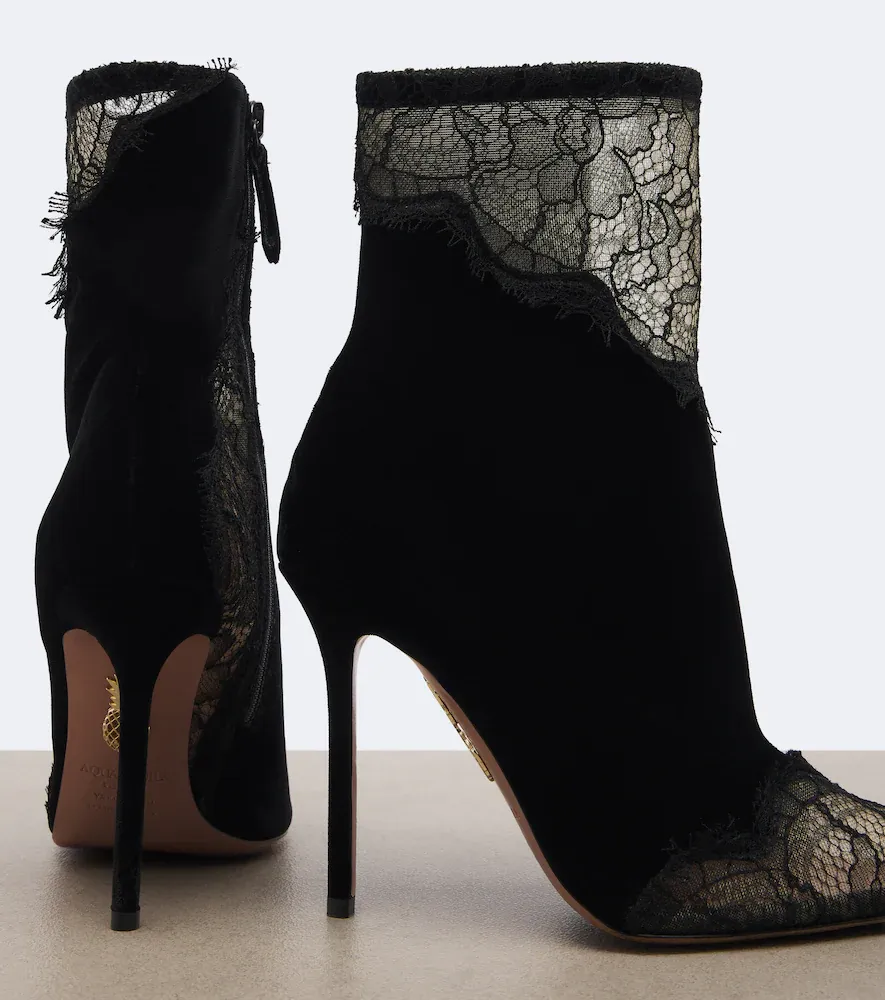 Aquazzura Meadow velvet and lace ankle boots | Thumbnail 2