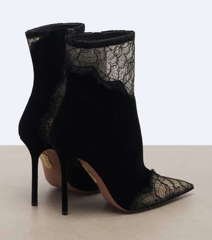 Aquazzura Meadow velvet and lace ankle boots | Thumbnail 3
