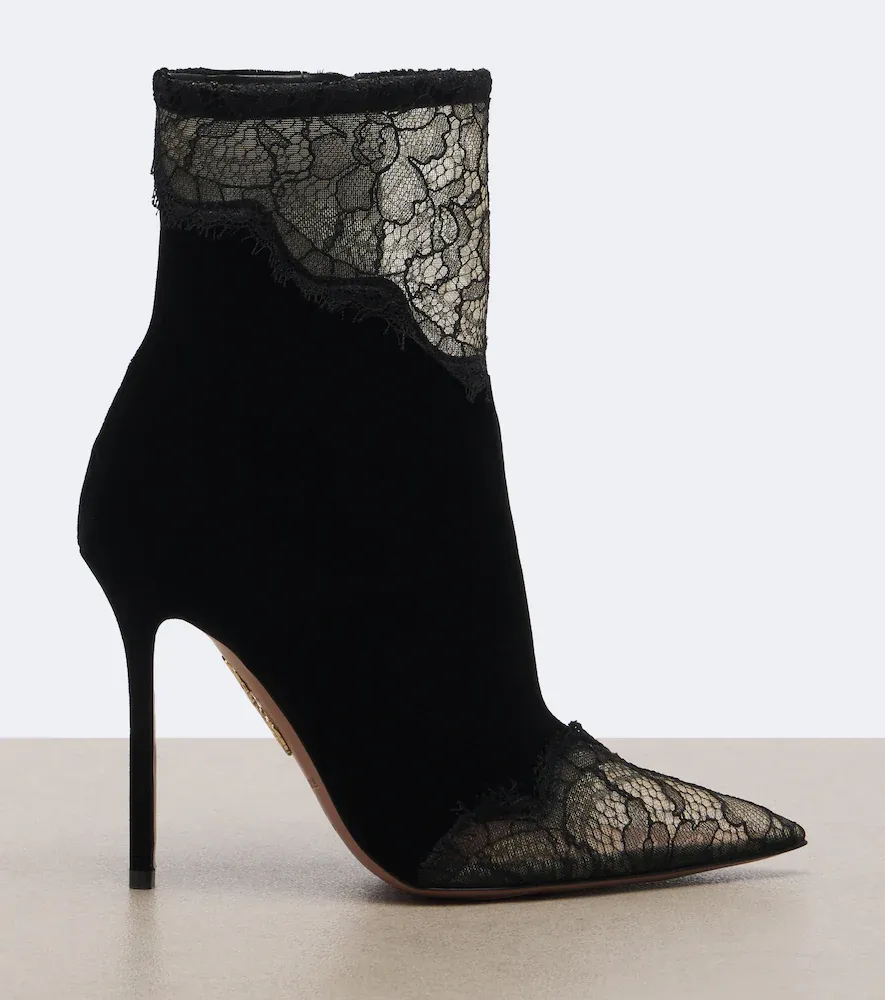 Aquazzura Meadow velvet and lace ankle boots | Thumbnail 4