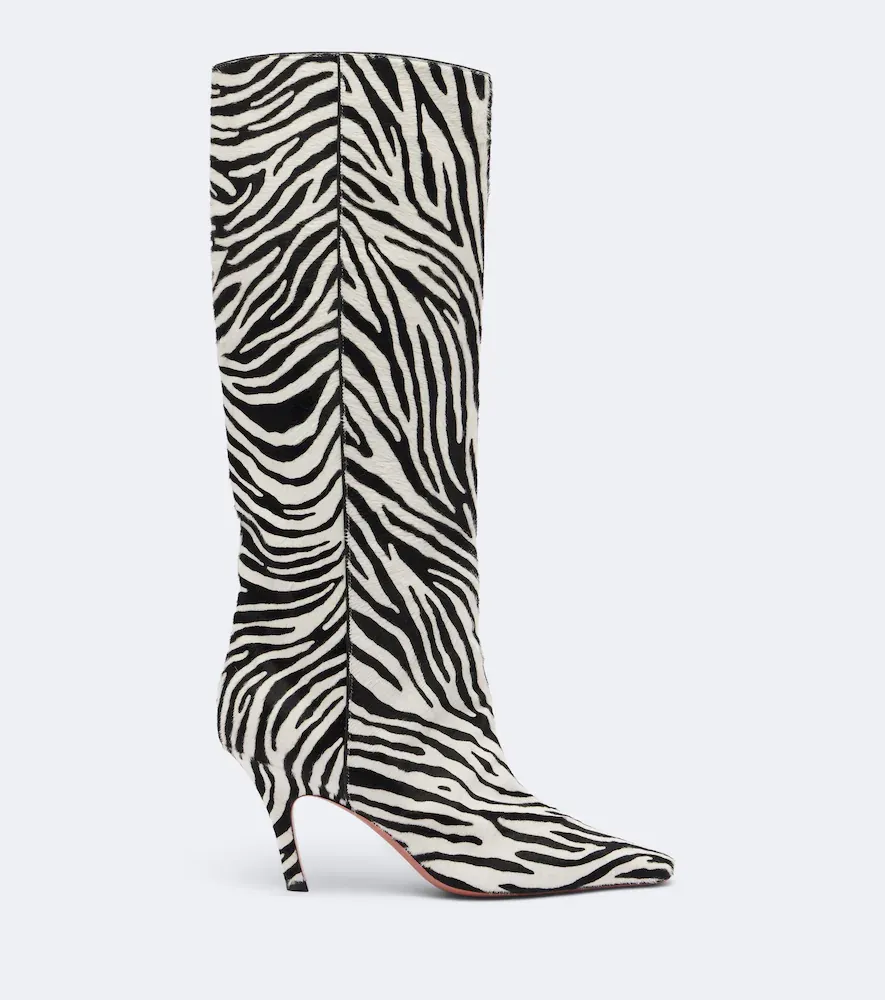 Amina Muaddi Mona zebra-print calf hair knee-high boots | Thumbnail 3