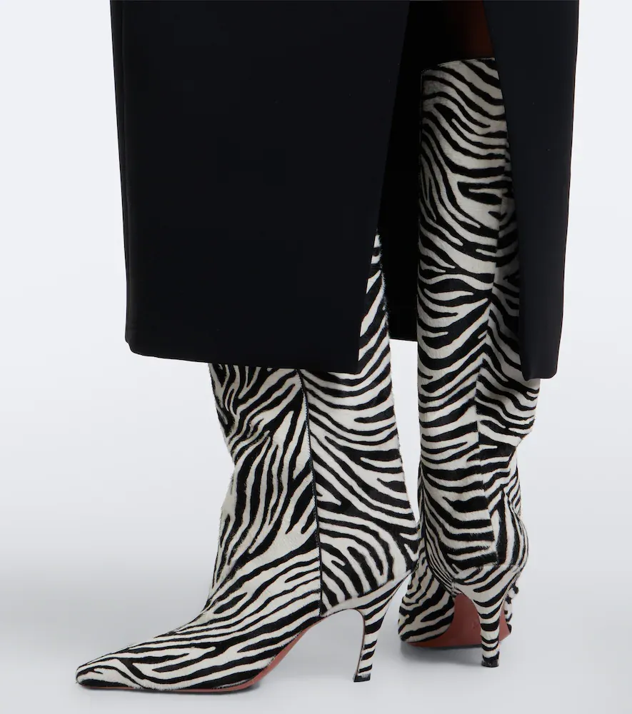 Amina Muaddi Mona zebra-print calf hair knee-high boots | Thumbnail 5