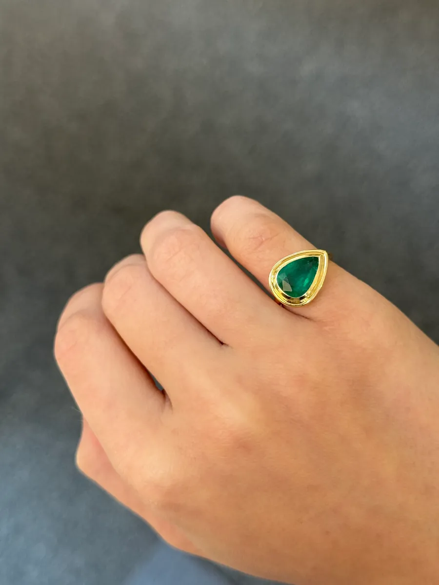 Wish Fine Jewelry 2.0ct Emerald 18K Gold Bezel Pear Signet Ring | Thumbnail 2 Wish Fine Jewelry 2.0ct Emerald 18K Gold Bezel Pear Signet Ring | Thumbnail 2
