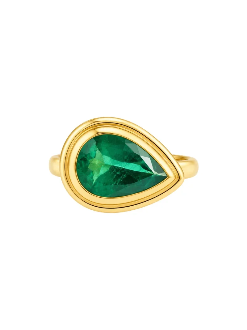 Wish Fine Jewelry 2.470ct Emerald 18K Gold Bezel Pear Signet Ring