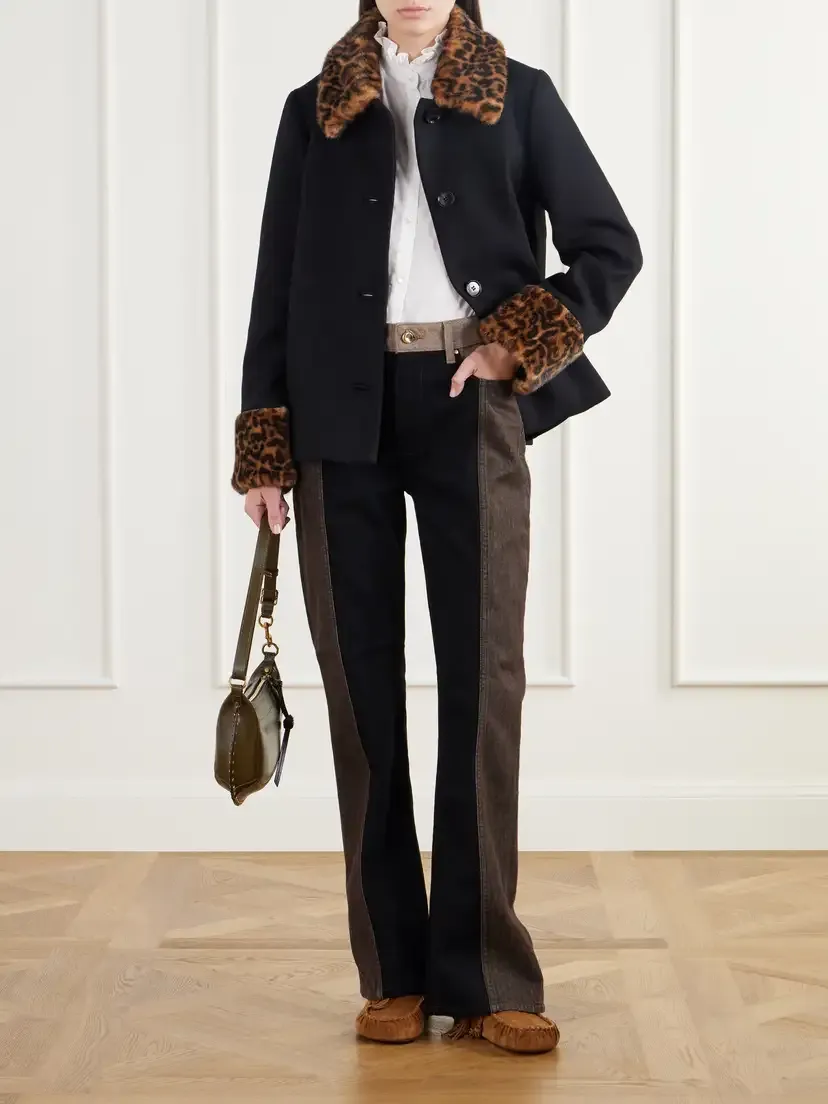 Rixo Aldith Leopard Plush-trimmed Melton Wool-blend Jacket | Thumbnail 2 Rixo Aldith Leopard Plush-trimmed Melton Wool-blend Jacket | Thumbnail 2