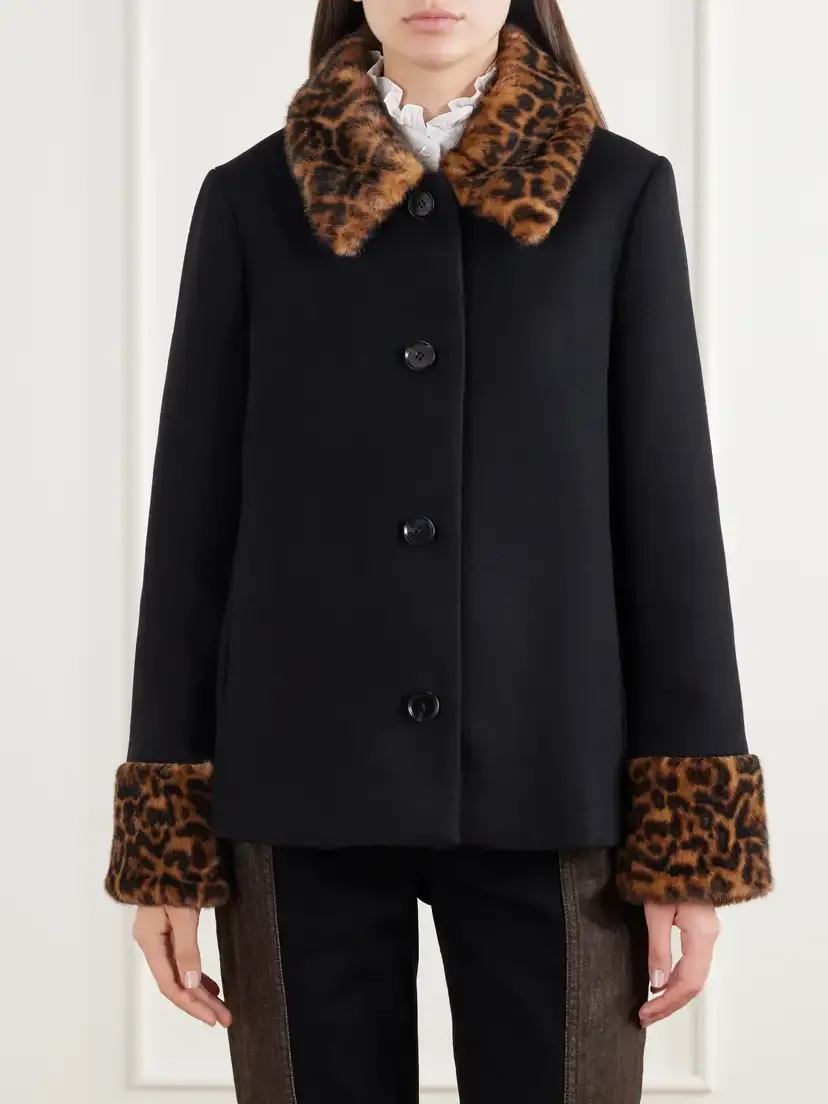 Rixo Aldith Leopard Plush-trimmed Melton Wool-blend Jacket | Thumbnail 3 Rixo Aldith Leopard Plush-trimmed Melton Wool-blend Jacket | Thumbnail 3