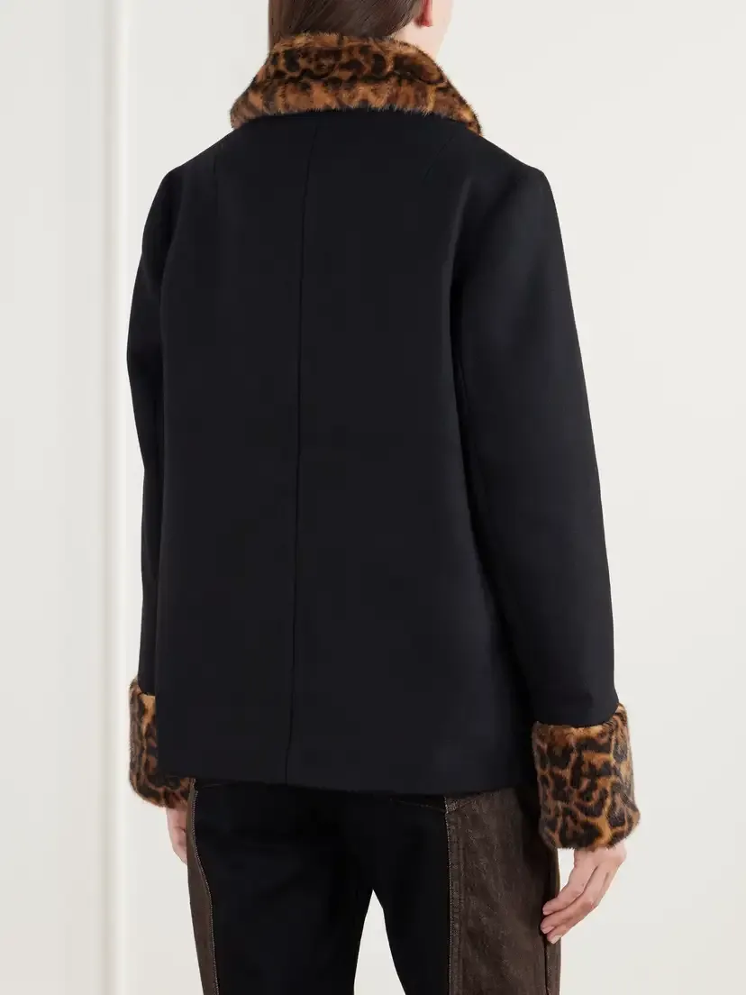 Rixo Aldith Leopard Plush-trimmed Melton Wool-blend Jacket | Thumbnail 4 Rixo Aldith Leopard Plush-trimmed Melton Wool-blend Jacket | Thumbnail 4