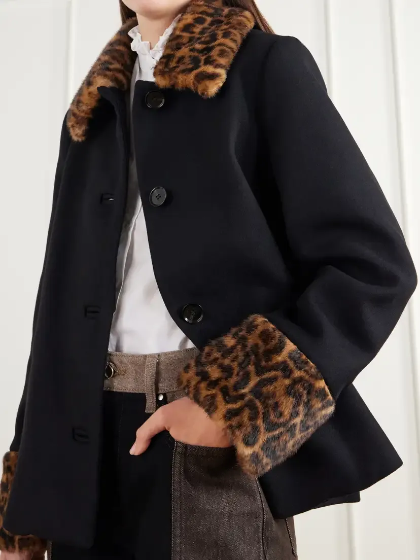 Rixo Aldith Leopard Plush-trimmed Melton Wool-blend Jacket | Thumbnail 5 Rixo Aldith Leopard Plush-trimmed Melton Wool-blend Jacket | Thumbnail 5