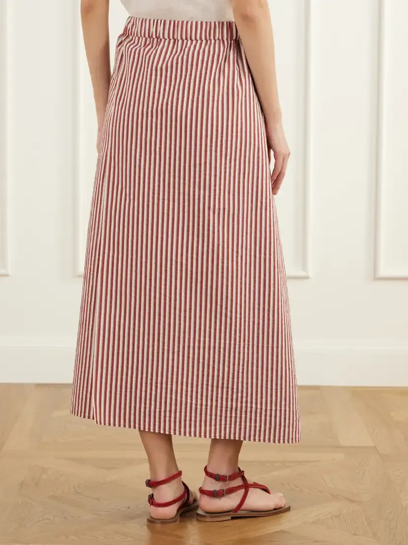 Brunello Cucinelli Asymmetric Pleated Striped Cotton-blend Seersucker Midi Skirt | Thumbnail 4
