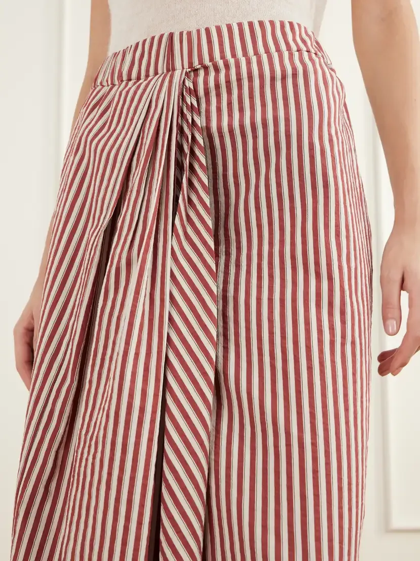 Brunello Cucinelli Asymmetric Pleated Striped Cotton-blend Seersucker Midi Skirt | Thumbnail 5