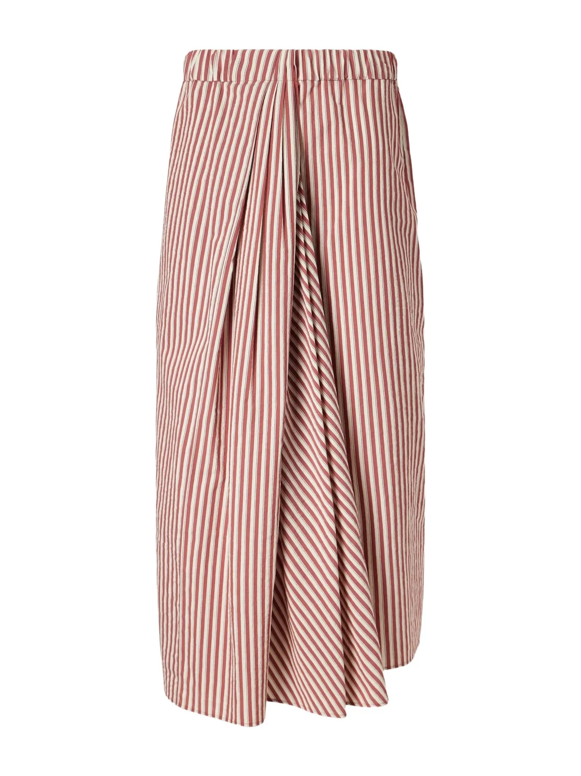 Asymmetric Pleated Striped Cotton-blend Seersucker Midi Skirt Asymmetric Pleated Striped Cotton-blend Seersucker Midi Skirt