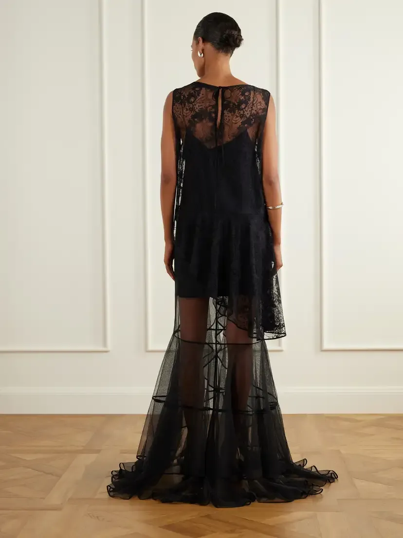 Sharon Wauchob Dana Ruffled Tiered Cotton-blend Lace And Tulle Gown - Black | Thumbnail 3 Sharon Wauchob Dana Ruffled Tiered Cotton-blend Lace And Tulle Gown - Black | Thumbnail 3