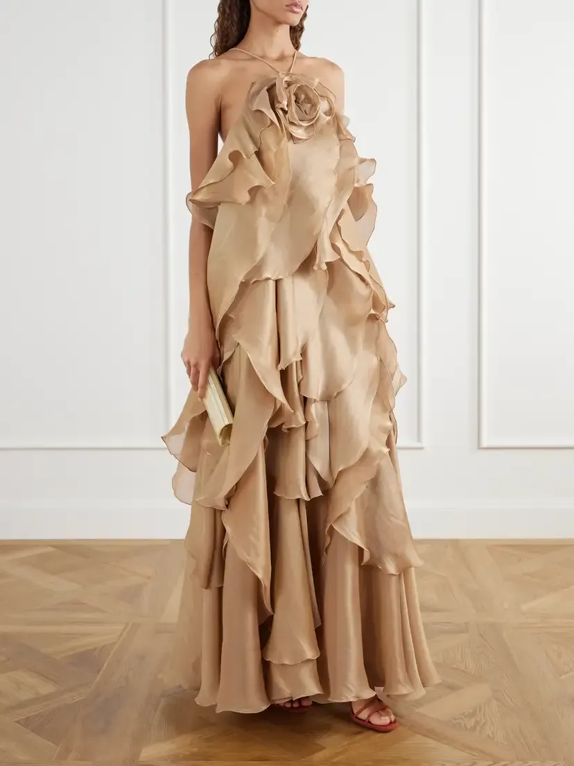 Aje Marlo Floral-appliquéd Ruffled Layered Chiffon Gown | Thumbnail 2 Aje Marlo Floral-appliquéd Ruffled Layered Chiffon Gown | Thumbnail 2