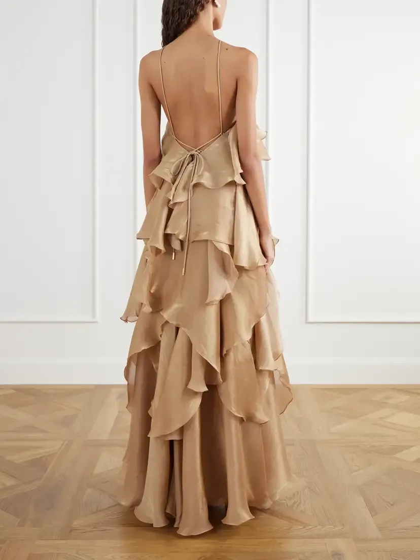 Aje Marlo Floral-appliquéd Ruffled Layered Chiffon Gown | Thumbnail 3 Aje Marlo Floral-appliquéd Ruffled Layered Chiffon Gown | Thumbnail 3