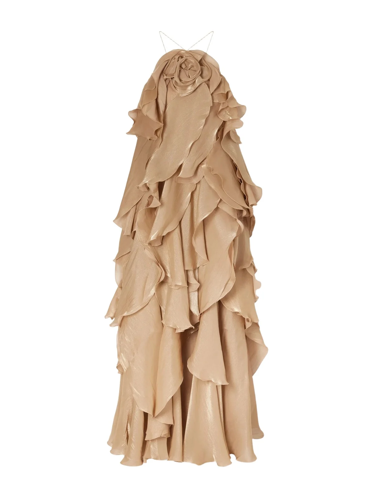 Aje Marlo Floral-appliquéd Ruffled Layered Chiffon Gown