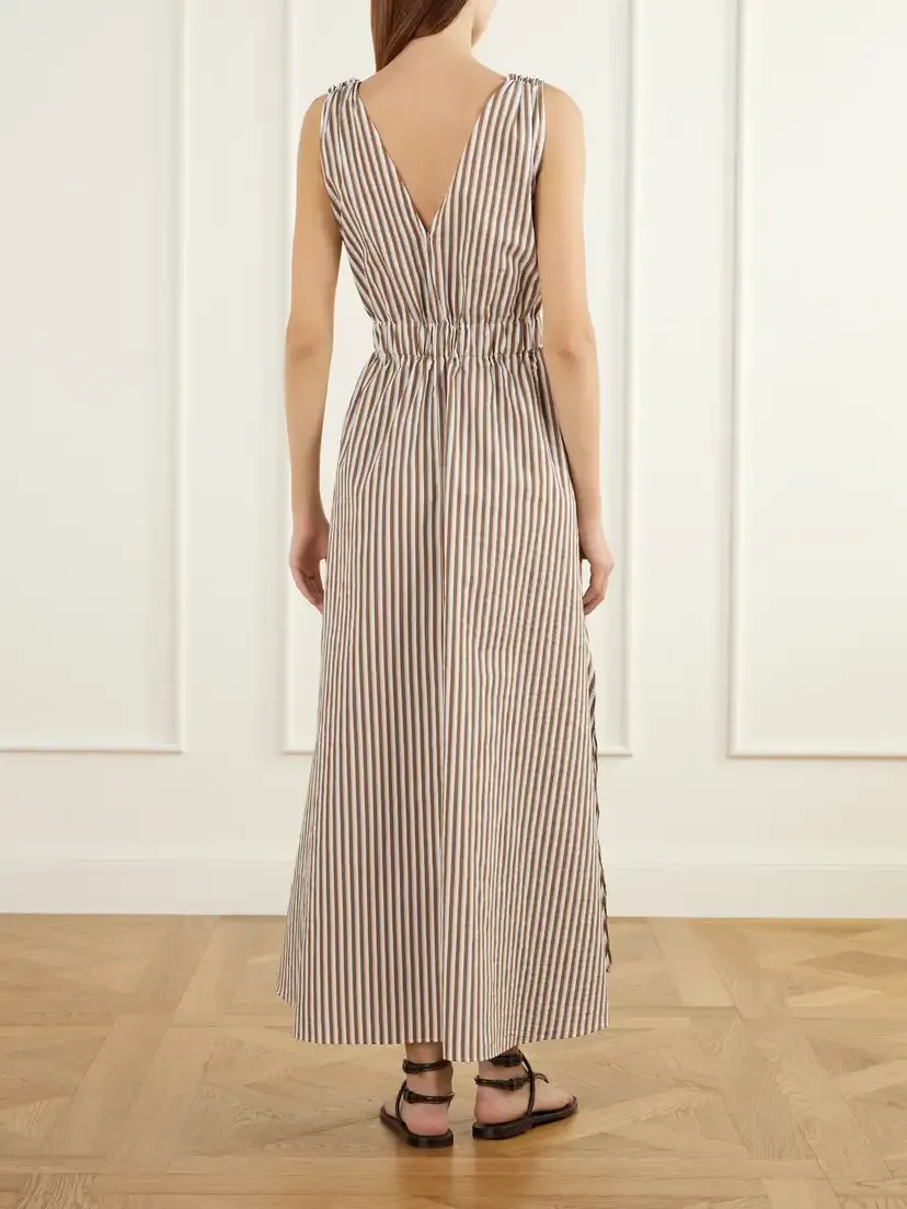 Brunello Cucinelli Belted Striped Cotton-blend Seersucker Midi Dress | Thumbnail 3 Brunello Cucinelli Belted Striped Cotton-blend Seersucker Midi Dress | Thumbnail 3