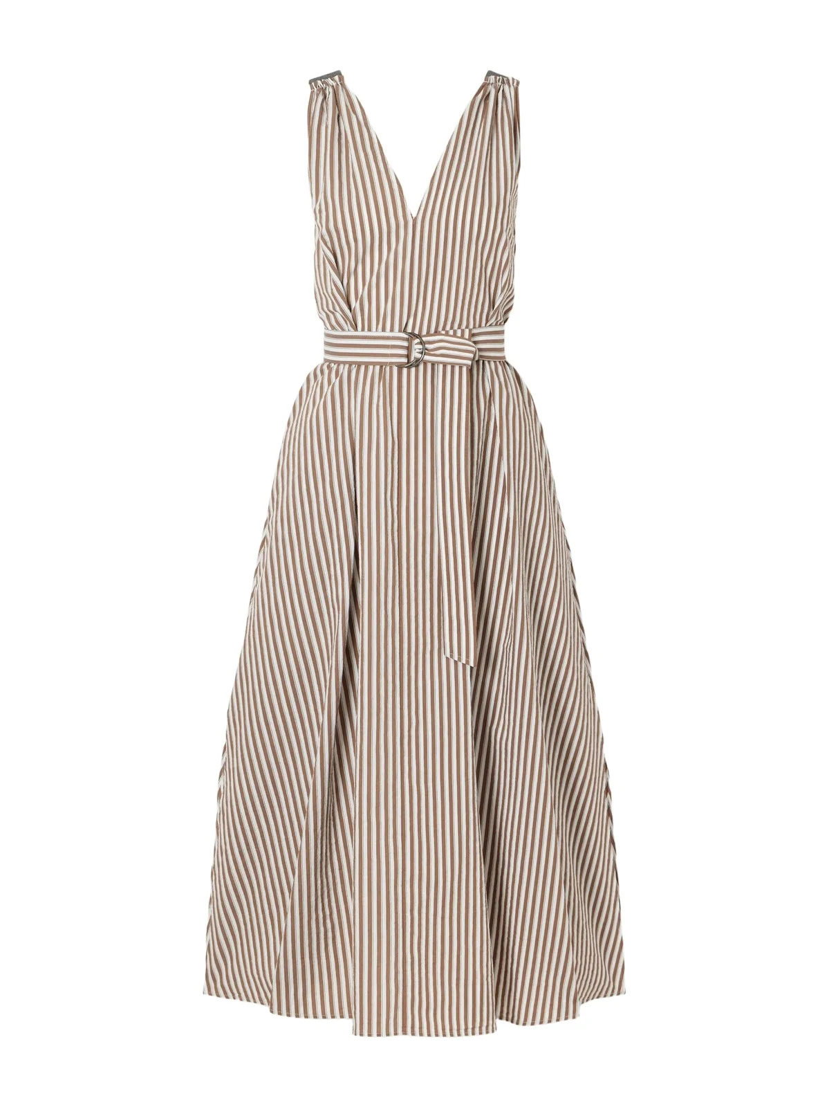 Belted Striped Cotton-blend Seersucker Midi Dress Belted Striped Cotton-blend Seersucker Midi Dress