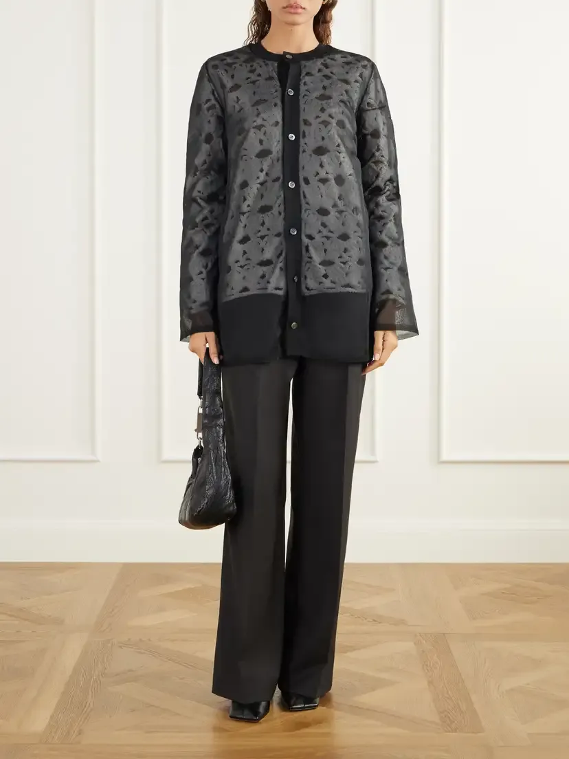 Comme des Garçons Layered Mesh And Crochet-knit Cardigan - Black | Thumbnail 2 Comme des Garçons Layered Mesh And Crochet-knit Cardigan - Black | Thumbnail 2