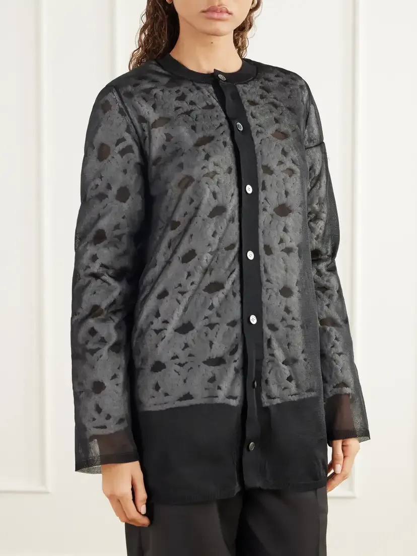 Comme des Garçons Layered Mesh And Crochet-knit Cardigan - Black | Thumbnail 3 Comme des Garçons Layered Mesh And Crochet-knit Cardigan - Black | Thumbnail 3