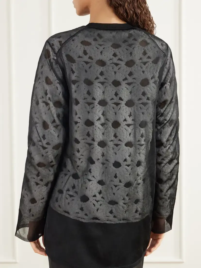 Comme des Garçons Layered Mesh And Crochet-knit Cardigan - Black | Thumbnail 4 Comme des Garçons Layered Mesh And Crochet-knit Cardigan - Black | Thumbnail 4