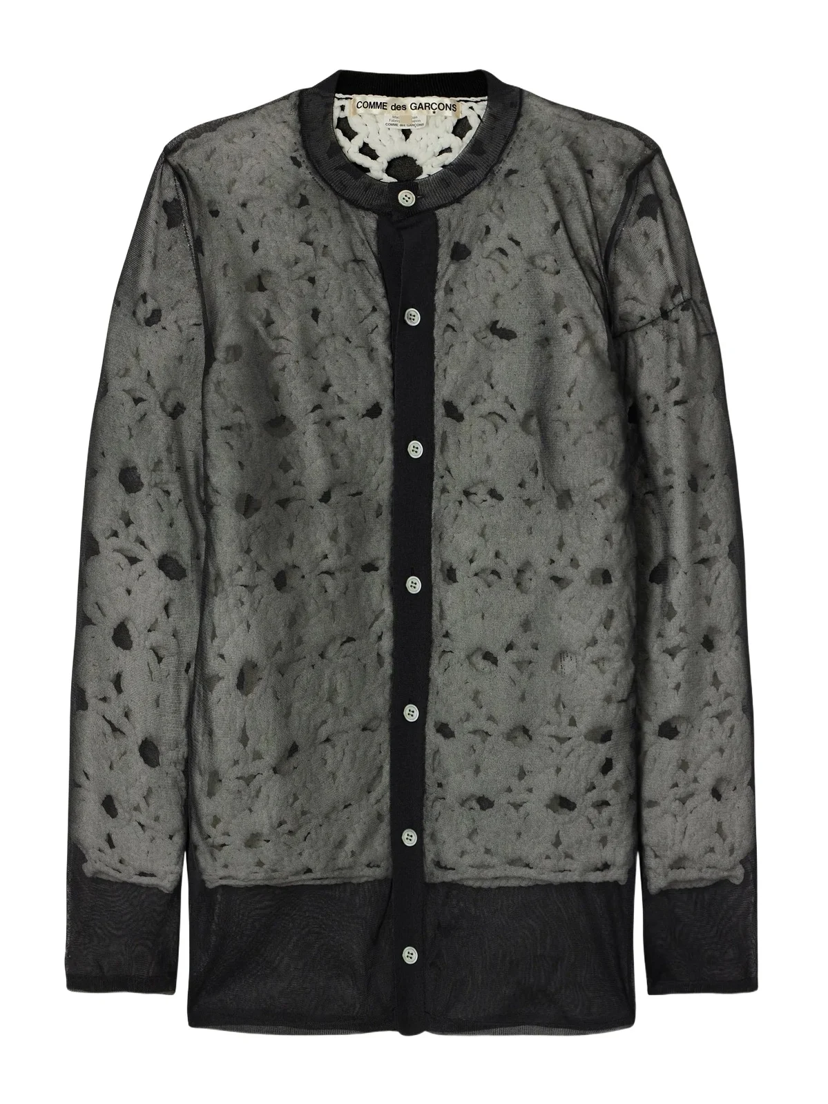 Layered Mesh And Crochet-knit Cardigan - Black Layered Mesh And Crochet-knit Cardigan - Black