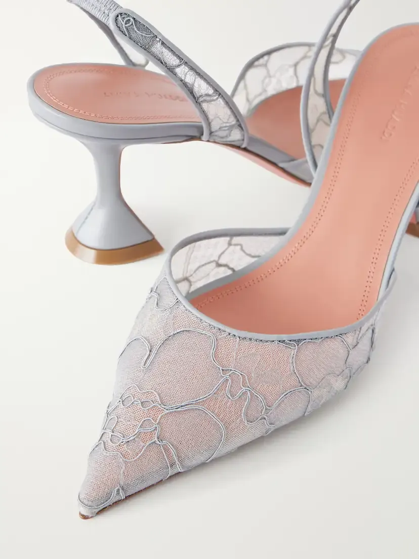 Amina Muaddi Holli 70 Leather-trimmed Lace Slingback Pumps | Thumbnail 5