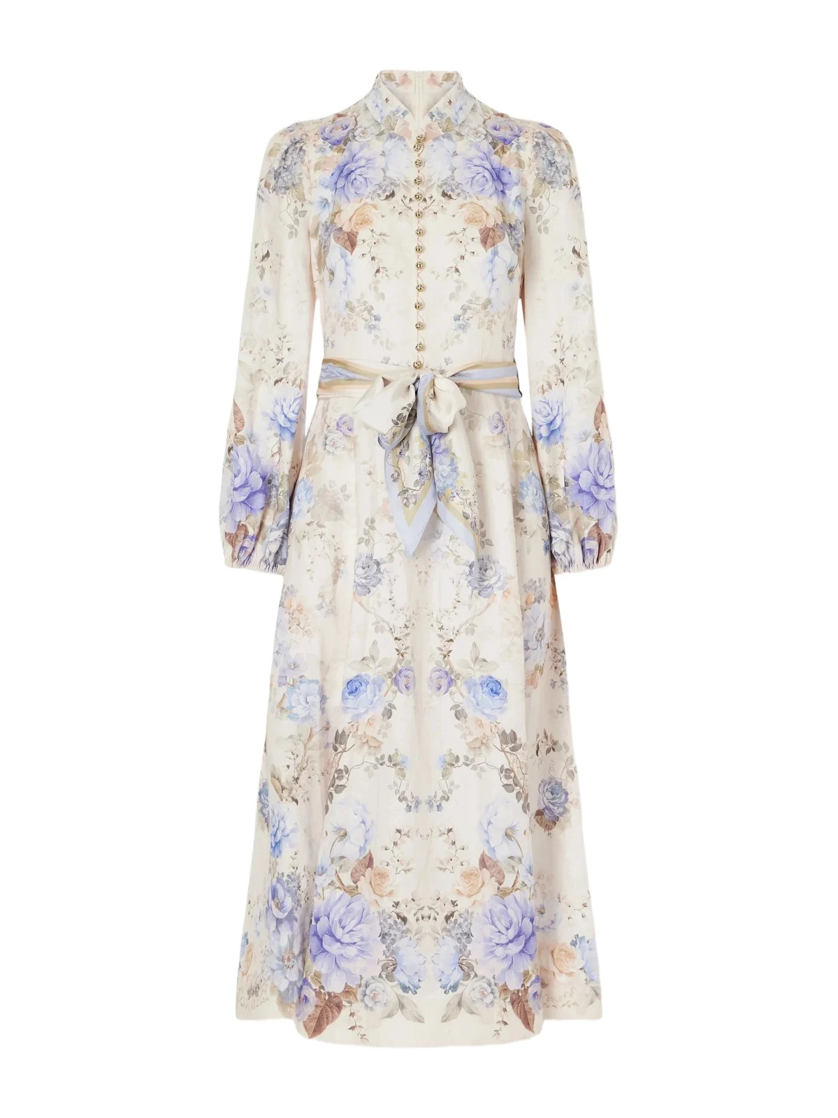 Floral-print Linen Midi Dress