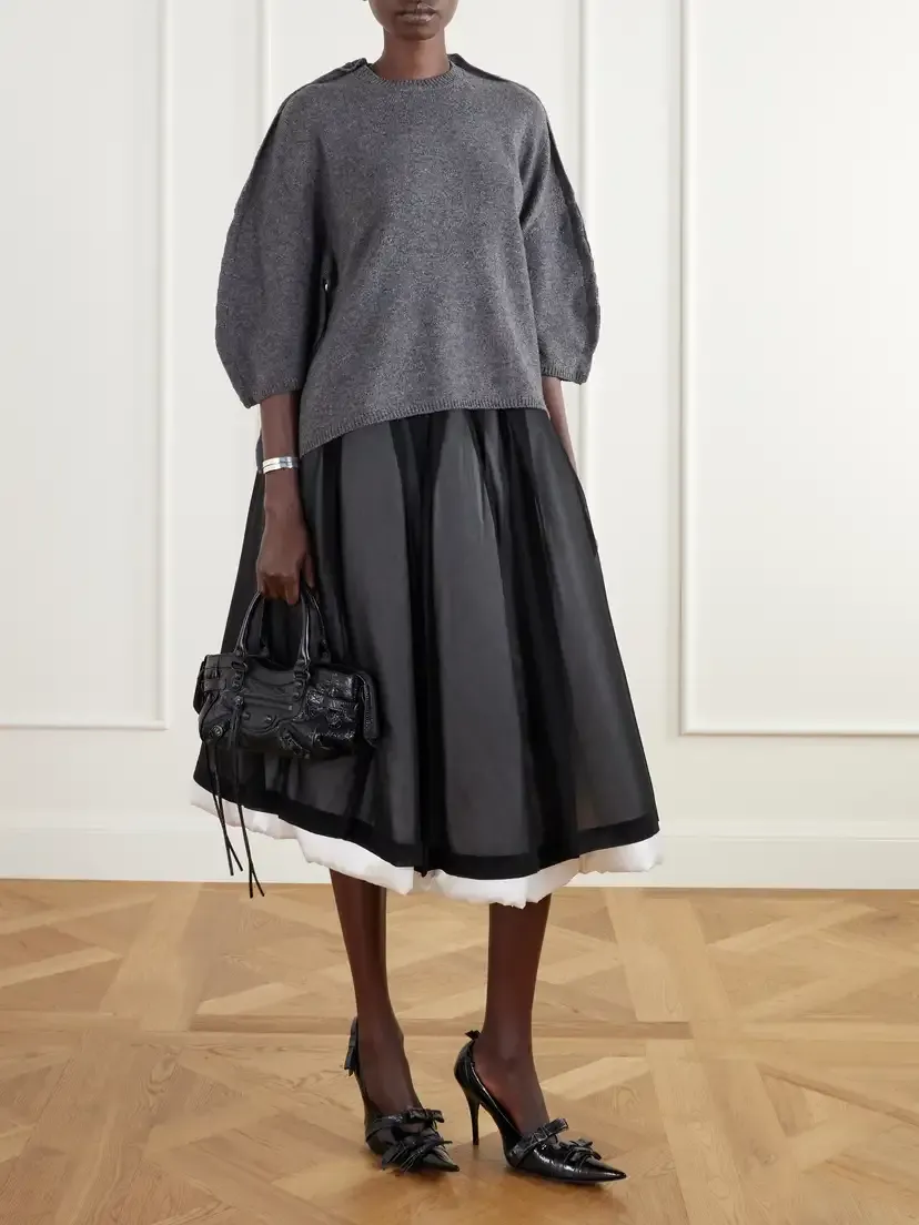Comme des Garçons Pleated Padded Satin-trimmed Georgette Midi Skirt | Thumbnail 2 Comme des Garçons Pleated Padded Satin-trimmed Georgette Midi Skirt | Thumbnail 2