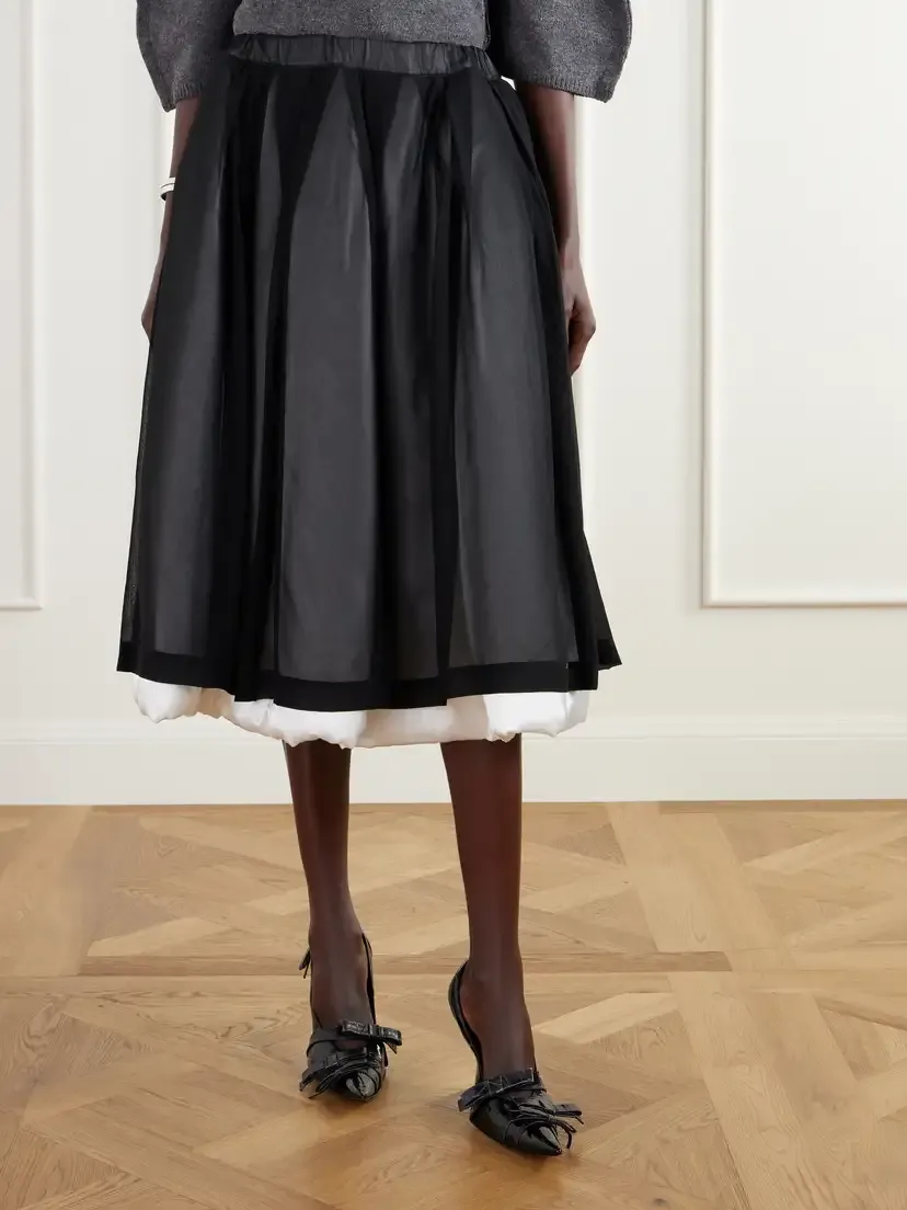 Comme des Garçons Pleated Padded Satin-trimmed Georgette Midi Skirt | Thumbnail 3 Comme des Garçons Pleated Padded Satin-trimmed Georgette Midi Skirt | Thumbnail 3