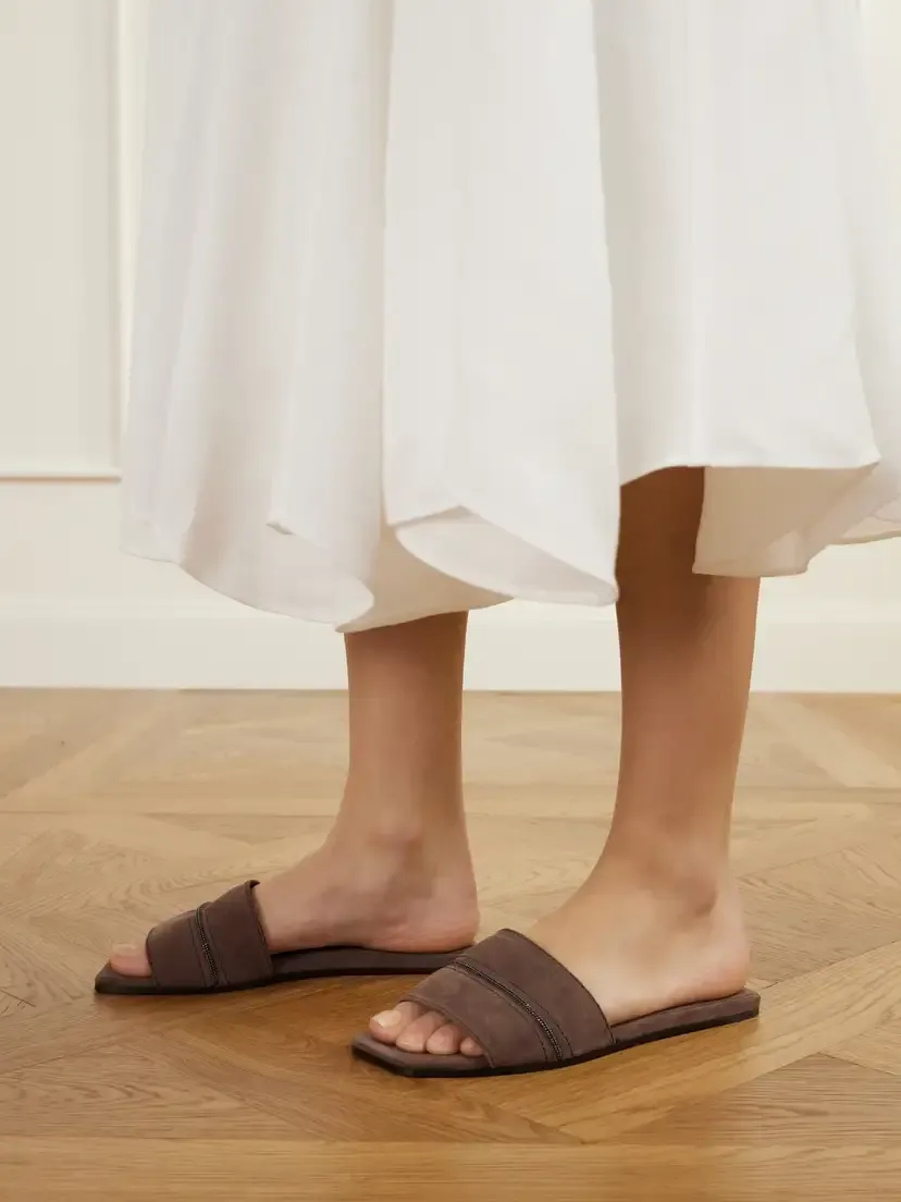 Brunello Cucinelli Monilli-embellished Suede Slides | Thumbnail 2 Brunello Cucinelli Monilli-embellished Suede Slides | Thumbnail 2