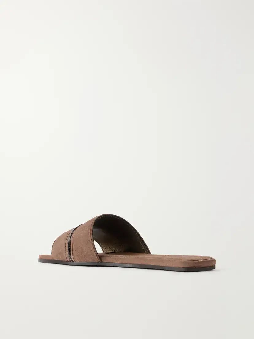 Brunello Cucinelli Monilli-embellished Suede Slides | Thumbnail 3 Brunello Cucinelli Monilli-embellished Suede Slides | Thumbnail 3