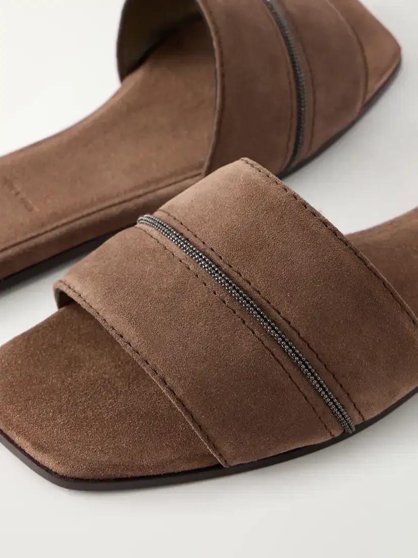 Brunello Cucinelli Monilli-embellished Suede Slides | Thumbnail 5 Brunello Cucinelli Monilli-embellished Suede Slides | Thumbnail 5