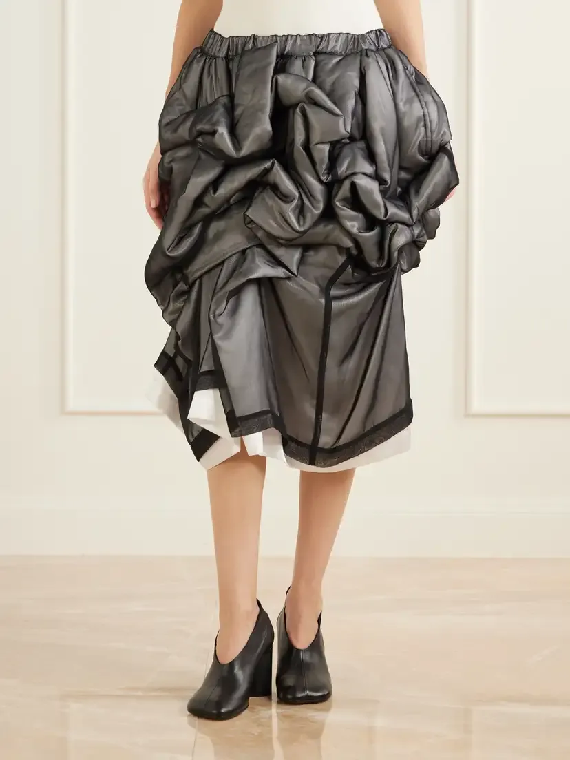 Comme des Garçons Ruched Georgette And Padded-satin Midi Skirt | Thumbnail 3 Comme des Garçons Ruched Georgette And Padded-satin Midi Skirt | Thumbnail 3