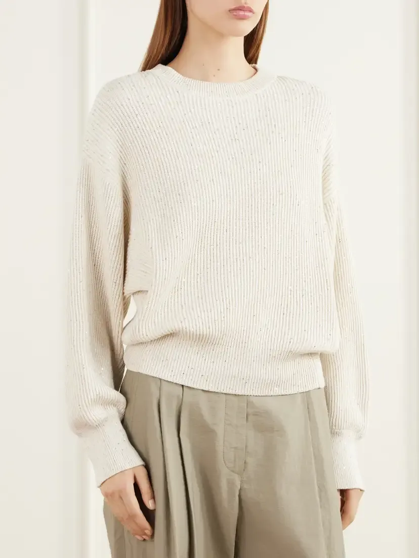 Brunello Cucinelli Sequined Ribbed Cotton Sweater | Thumbnail 3 Brunello Cucinelli Sequined Ribbed Cotton Sweater | Thumbnail 3